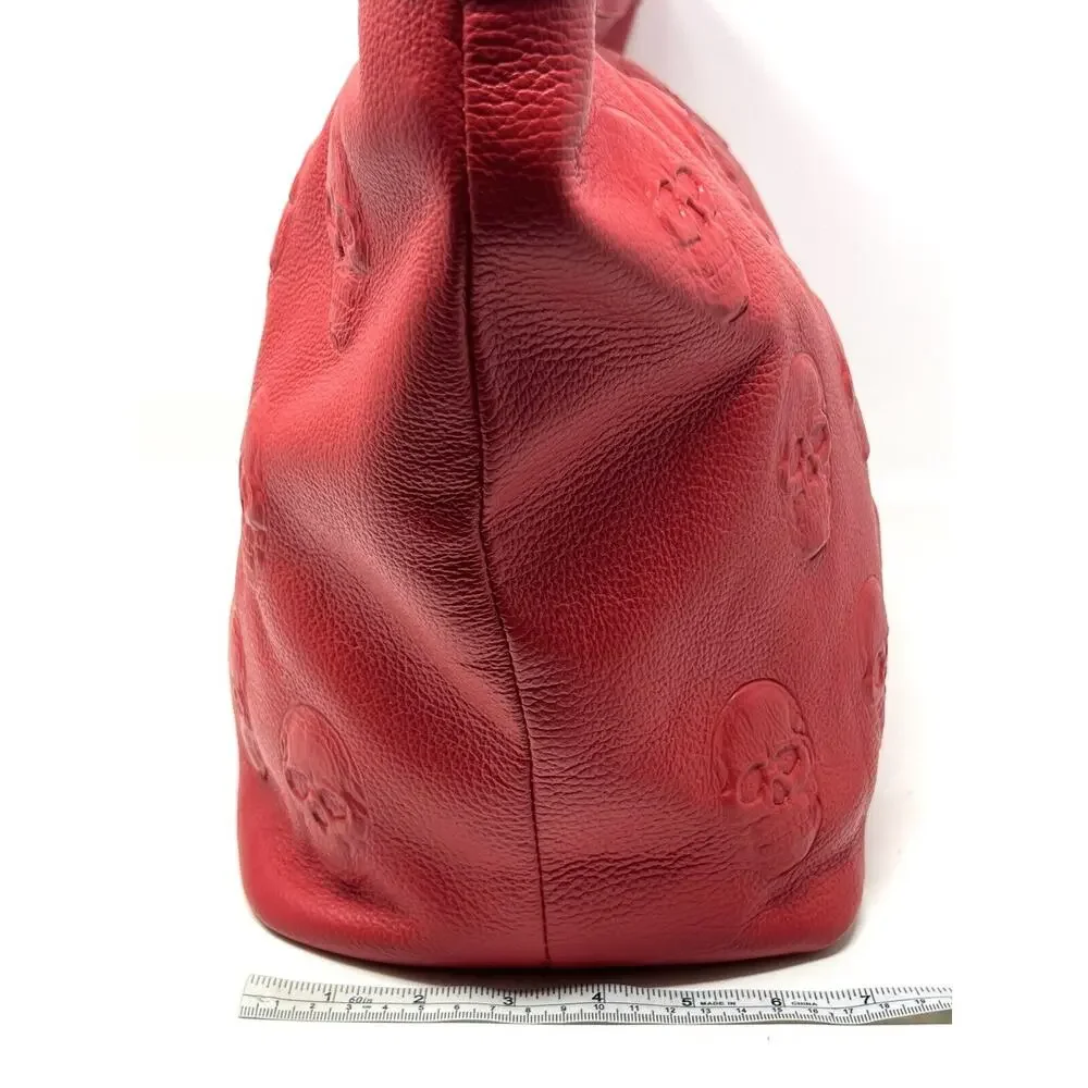 IO PELLE Italia Skull Embossed RED Leather Tote Bag XL Weekender Crossbody Strap